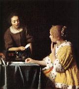 Jan Vermeer Lady with Her Maidservant Holding a Letter painting